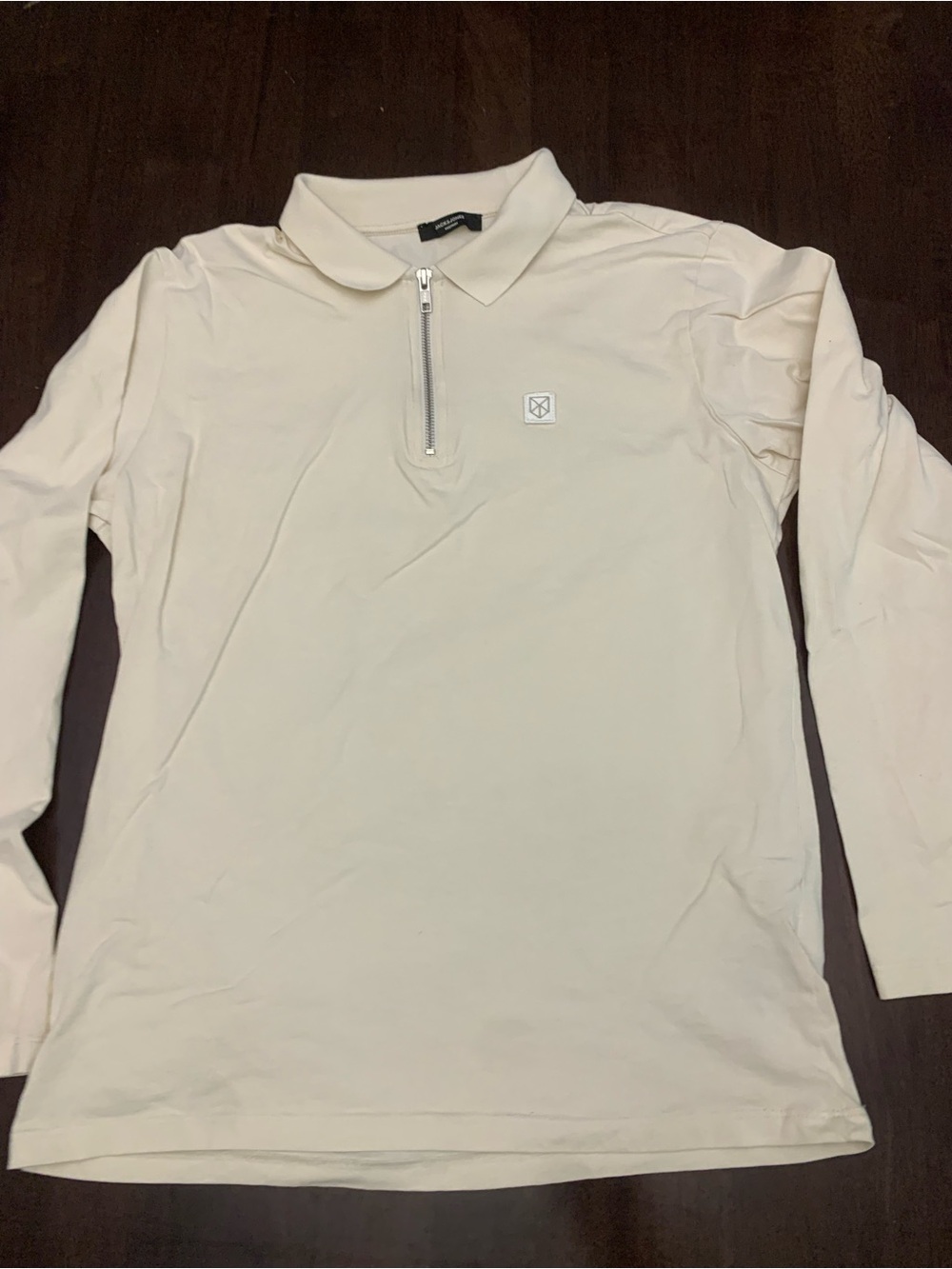 Men's Long Sleeve Zip Jack and Jones Shirt - Cream